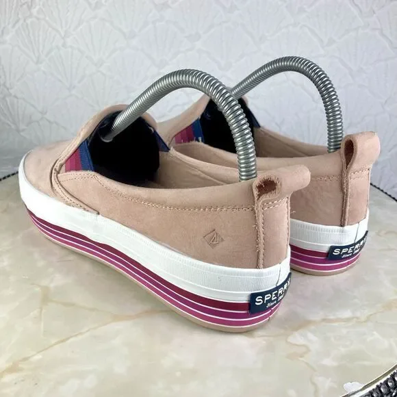 Sperry Shoes Womens 7 Pink Stripes Suede Crest Twin Gore Boat Platform Loafers - Picture 7 of 12